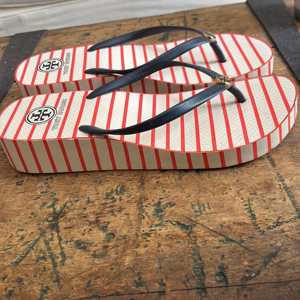 RARE! TORY BURCH Wedge Stripe Sandal
